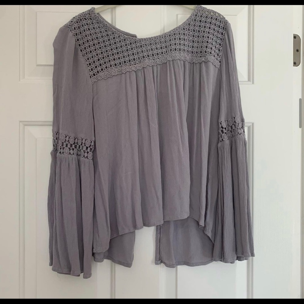 Light Purple bell sleeve embroidered top